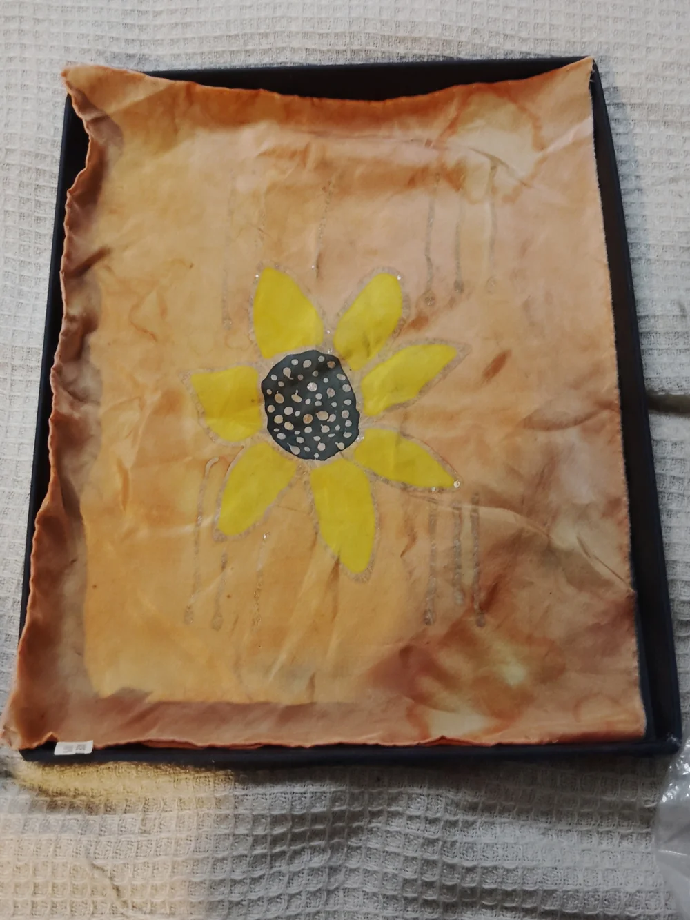 1970's Handmade Vintage Sunflower Silk Scarf in Yellow and Brown